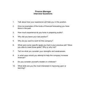 Financial Manager Interview Questions