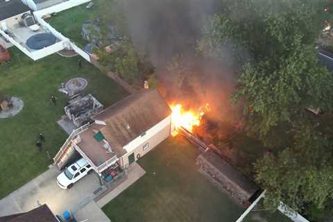 Drone video: Shed and garage fire in Pennsylvania